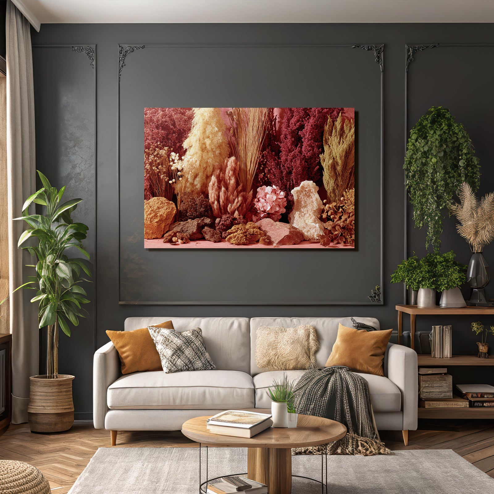 Trocken Retro Flowers Ästhetische Arrangement Getrocknete Blüten Naturmaterialien Folien Und Steine