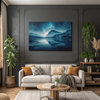 Polarlicht Szenische Landlandschaft Mit Bergen Und Aurora Borealis Reflektiert Im Wasser | Fjorde und Gletscher | Landschaften