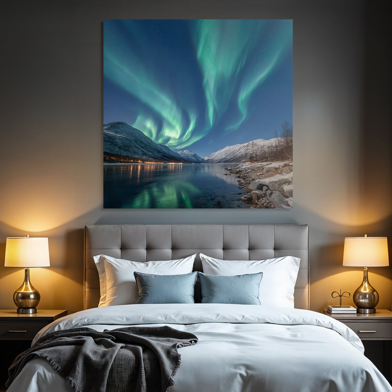 Polarlicht Aurora Borealis Nachtlandschaft Mit Reflexionen In Klarem Wasser | Fjorde und Gletscher | Landschaften