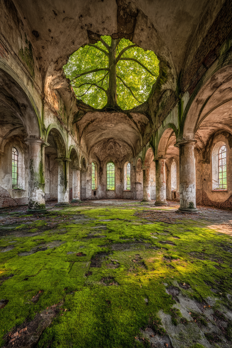 Verlassene Mit Moos Und Baum Im Innenraum | Lost Places | Architektur