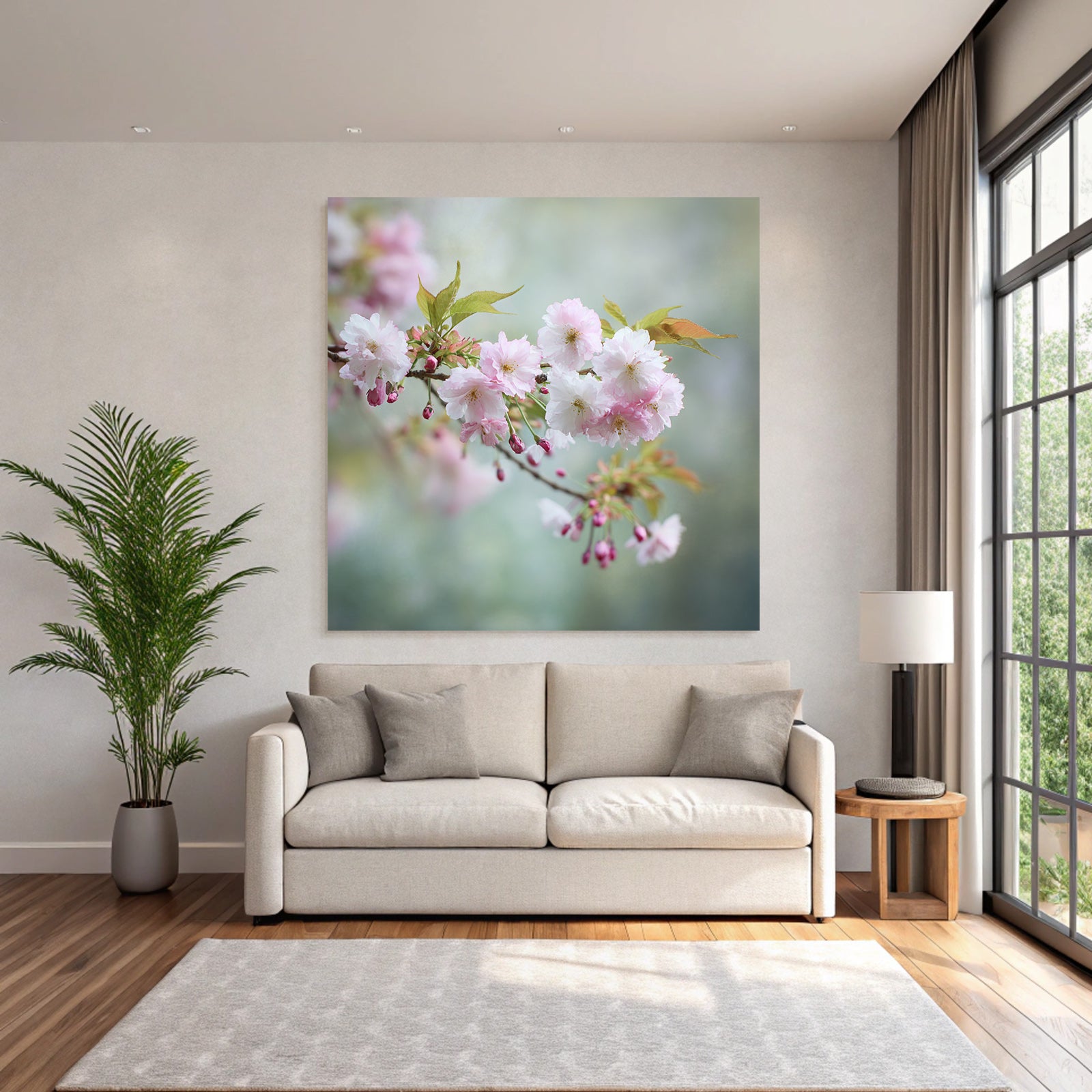 Kirschblütenzweig Mit Zarten Rosa Blüten Und Knospen