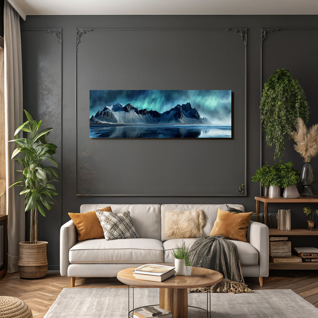 Polarlicht Dramatische Berge Unter Dem Nordlicht Reflektion Im Wasser | Fjorde und Gletscher | Landschaften