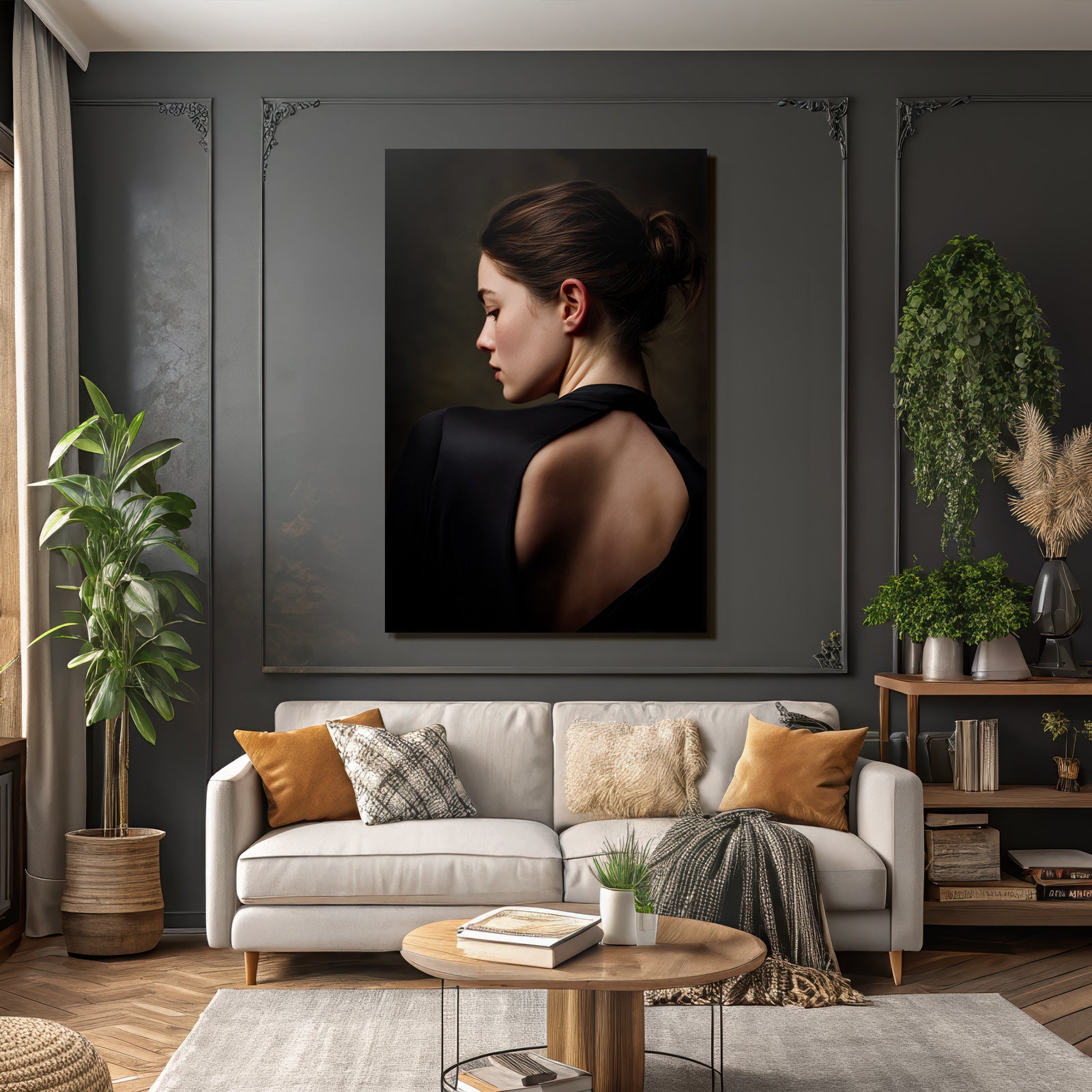 Elegante Porträt Von Hinten Introspektiv Schwarz Grazie | Aktkunst und Sinnlichkeit | Menschen und Emotionen