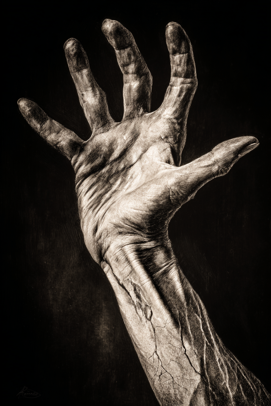 Hand In Dramatischer Pose Emotionale Darstellung Schwarz Weiss | Haende und Gestik | Menschen und Emotionen
