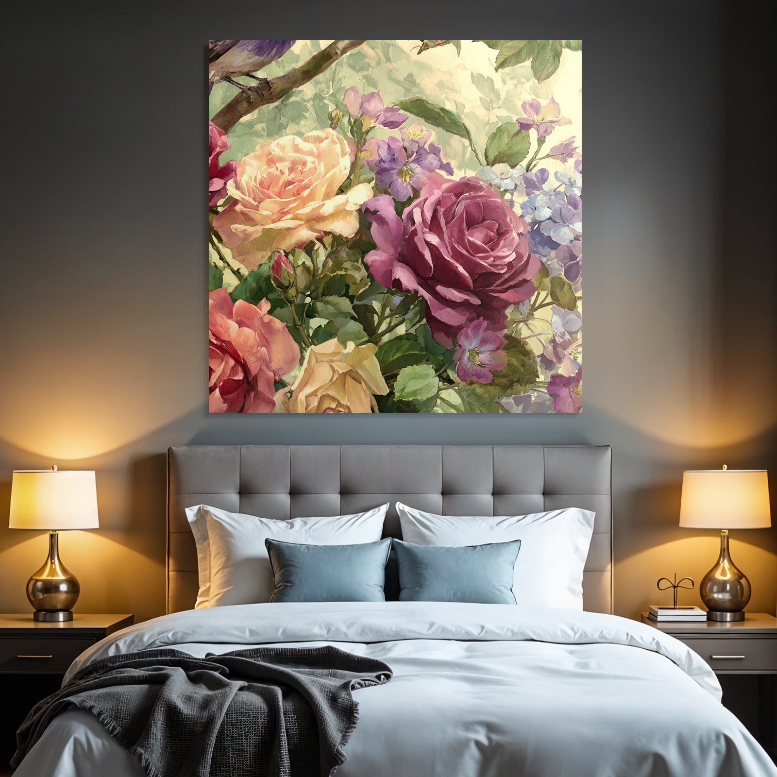Schone Malerei Mit Rosen In Vielen Farben Und Grunem Laub