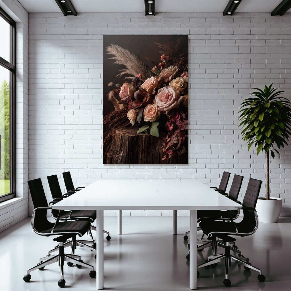Trocken Retro Flowers Blumiger Strauss Mit Rosen Auf Holzoberfläche