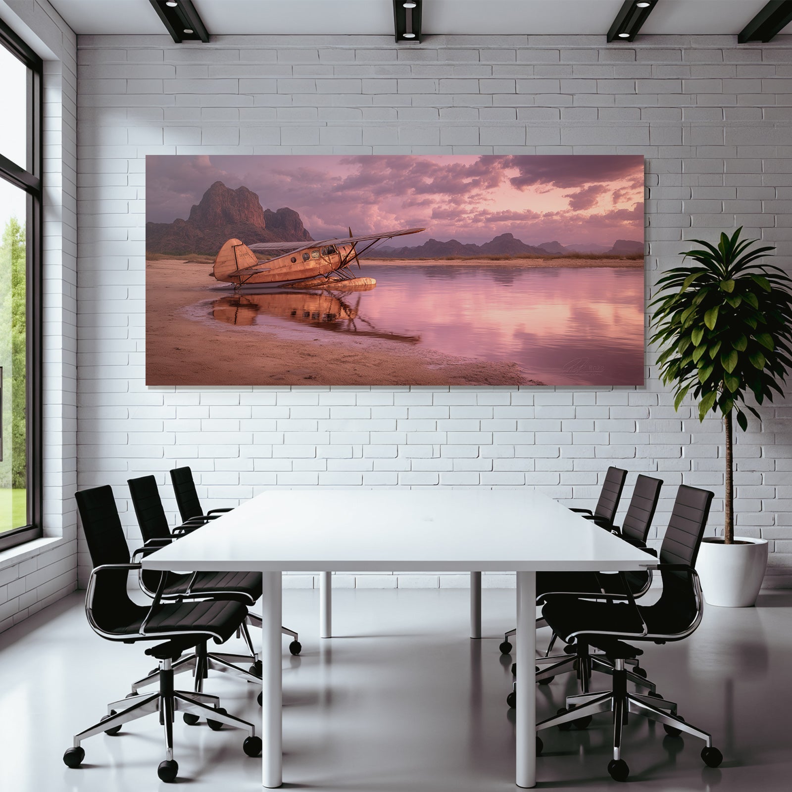 Vintage Seaplane Bei Sonnenaufgang Am See Mit Bergen Im Hintergrund | Flugzeuge | Mobilitaet und Technik