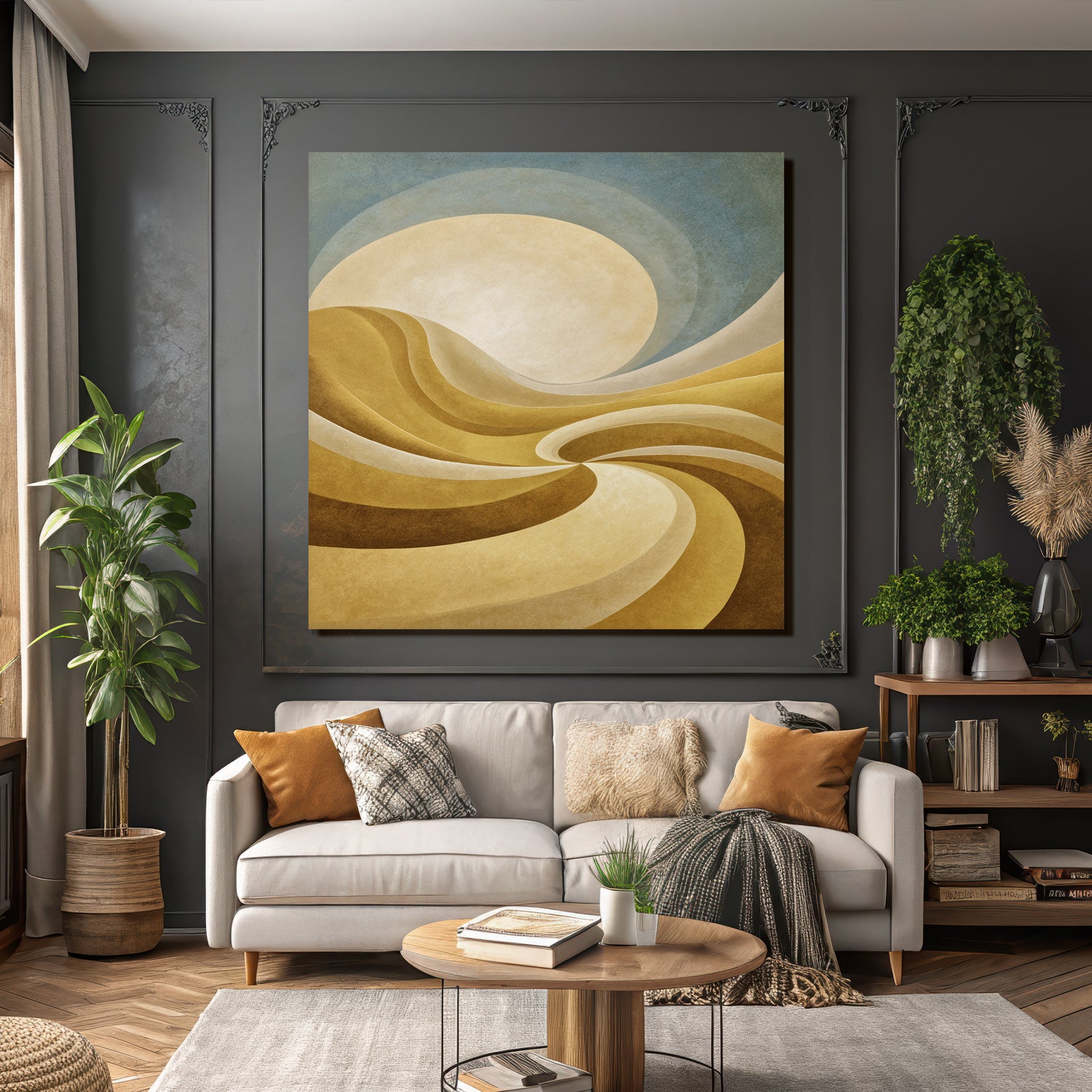 Yoga Meditation Abstrakte Landscape Gold Und Creme Mit Sonne | Yoga und Meditation | Themen und Hobbys