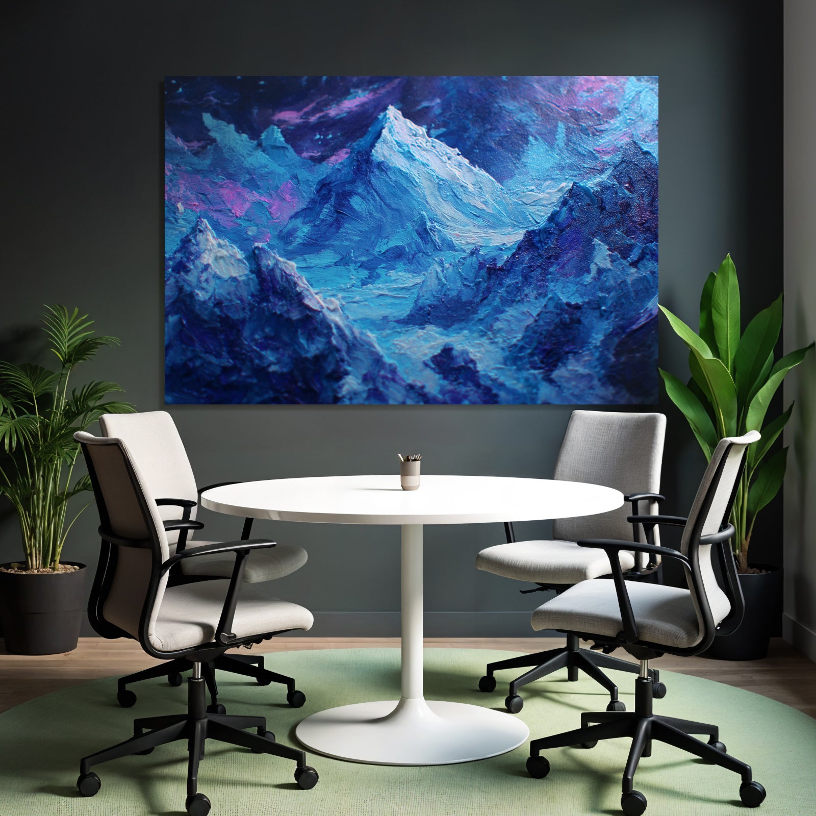 Polarlicht Dramatische Gipfel Blaue Und Violette Farben Impasto Technik | Fjorde und Gletscher | Landschaften