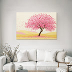 Frühlingslandschaft Mit Rosa Blühendem Baum Und Sanften Hügeln