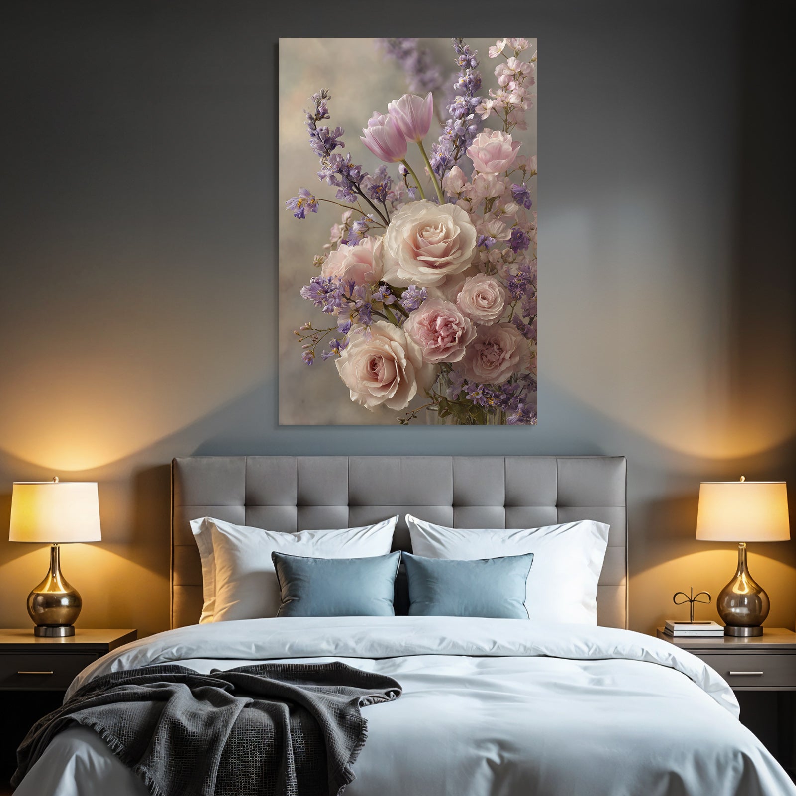 Pastell Stillleben Mit Rosen Und Tulpen Im Unschärfenhintergrund