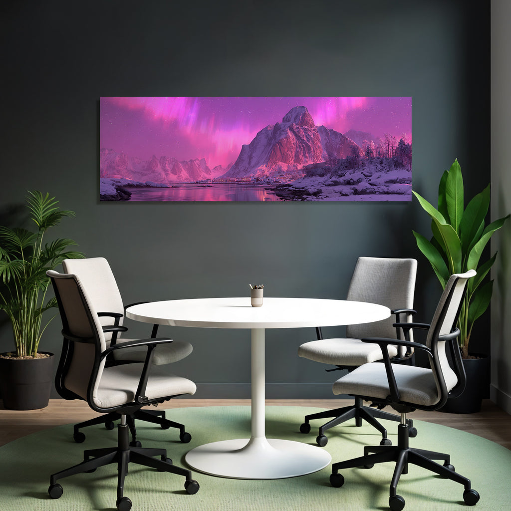 Polarlicht Winterlandschaft Nordlichter Verschneite Berge Beruhigender Wasser Fluss | Fjorde und Gletscher | Landschaften