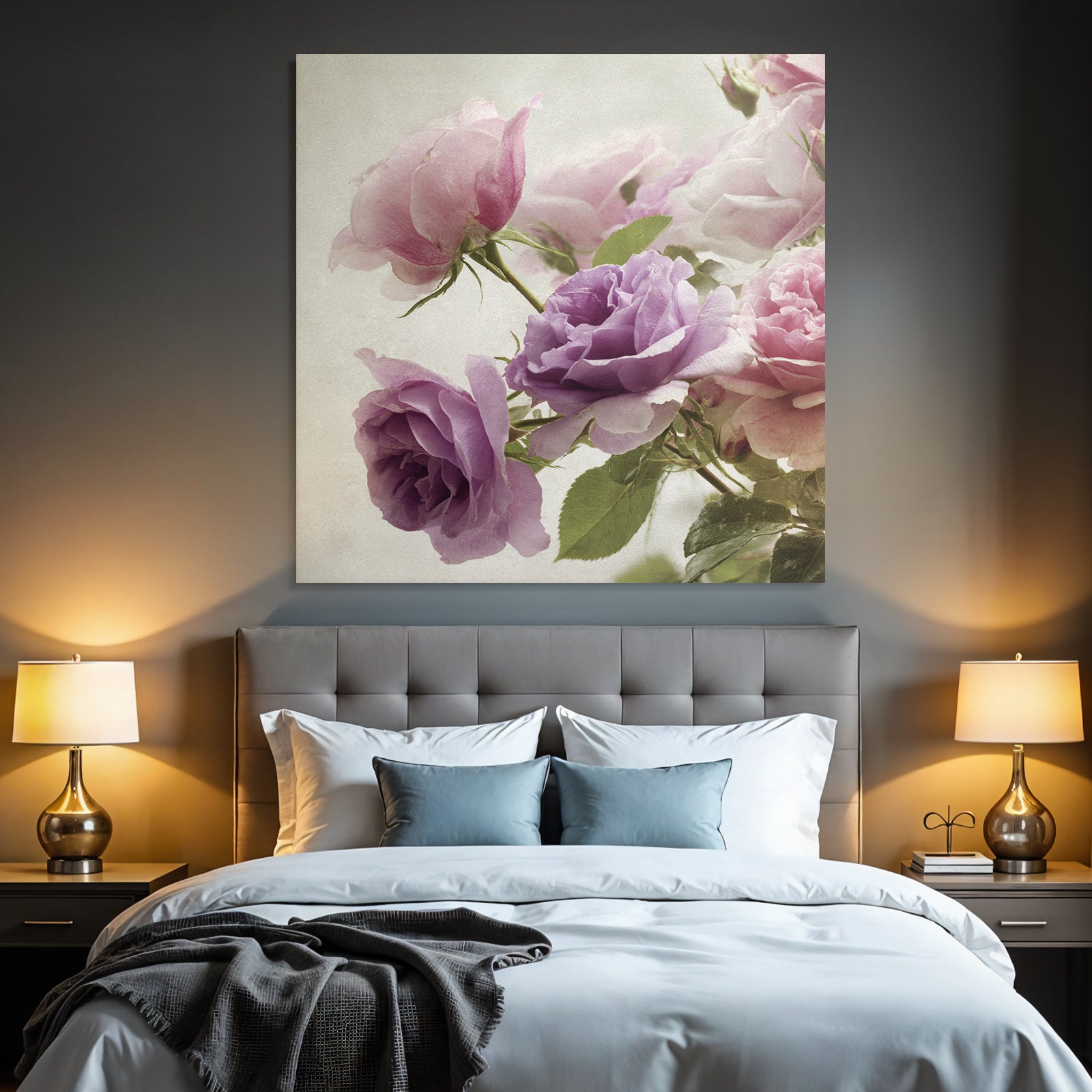 Naheaufnahme Eines Rosenstrausses In Zarten Rosa Und Lila Nuancen Romantisch