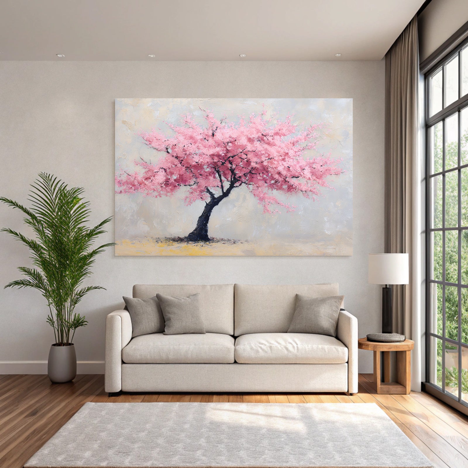 Impressionistischer Rosa Blütenbaum Auf Hellem Hintergrund