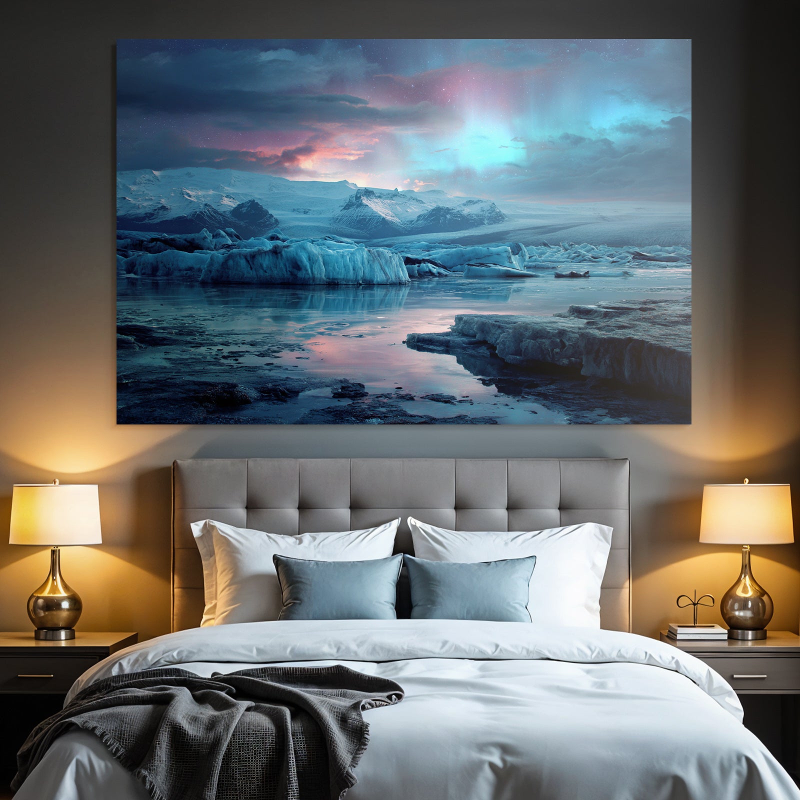 Polarlicht Glanzendes Landschaftsbild Mit Gletschern Und Aurea Borealis | Fjorde und Gletscher | Landschaften