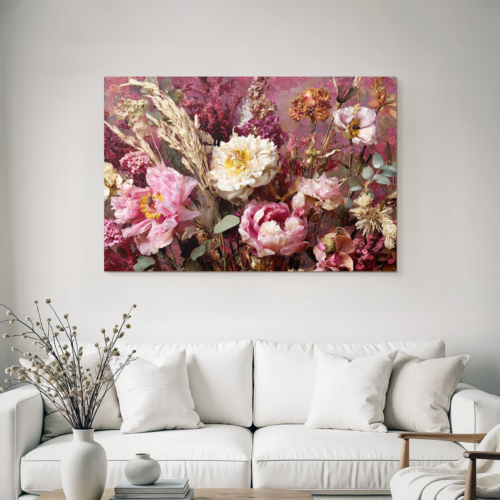 Trocken Retro Flowers Arrangement Blüten Getrocknete Pflanzen Wheat Eukalyptus