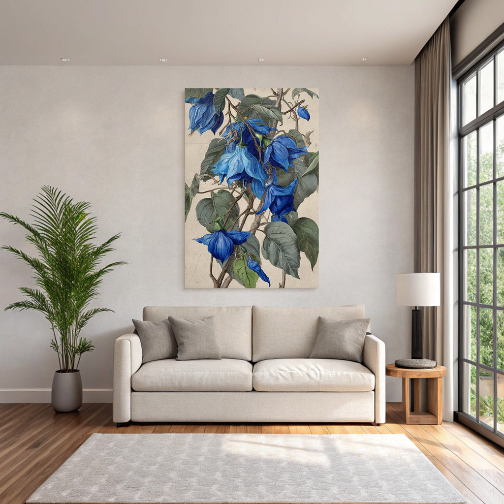 Botanische Illustration Blaü Und Grune Blätter