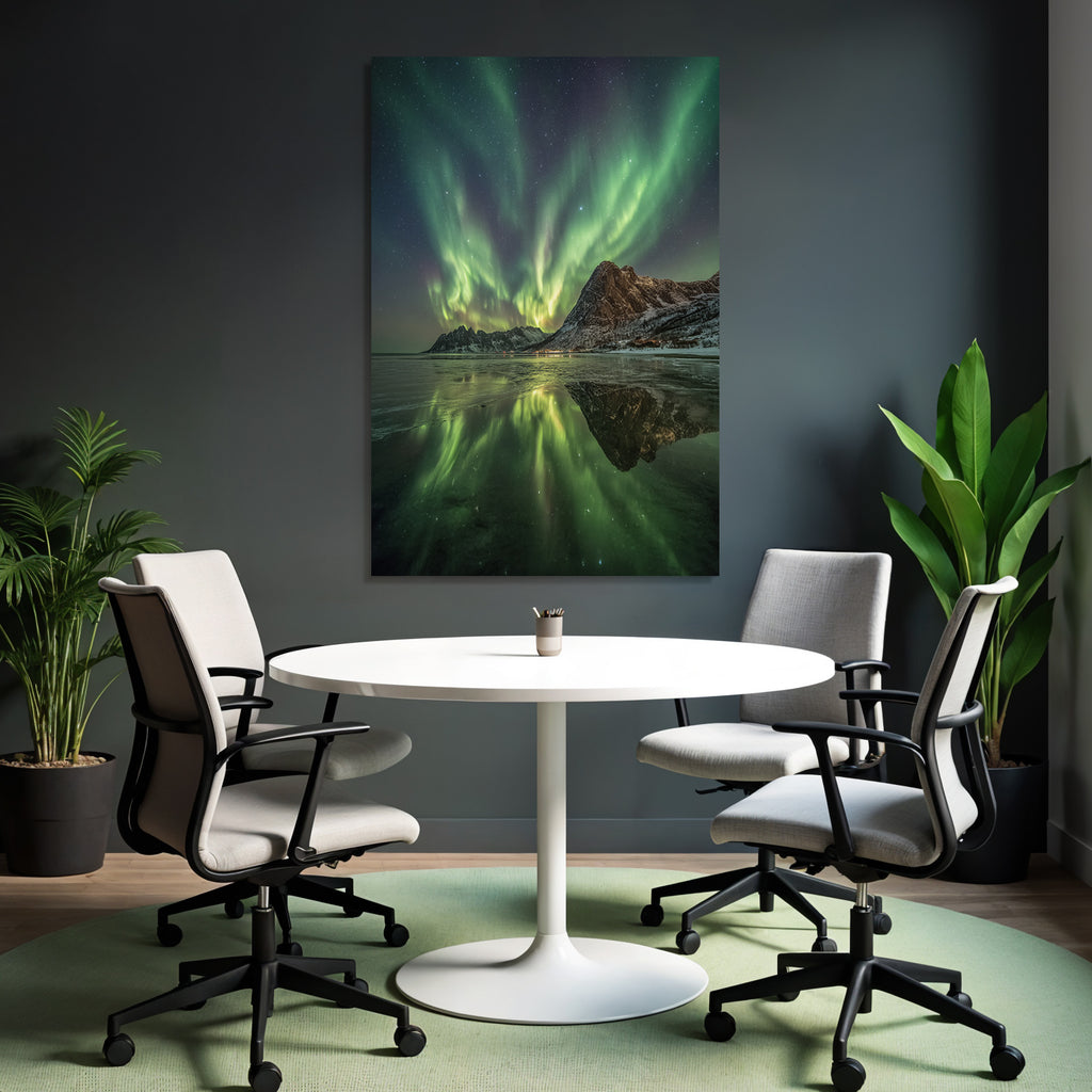 Polarlicht Aurora Borealis Nordlichter In Norwegen Gebirgen Und Sternenhimmel | Fjorde und Gletscher | Landschaften