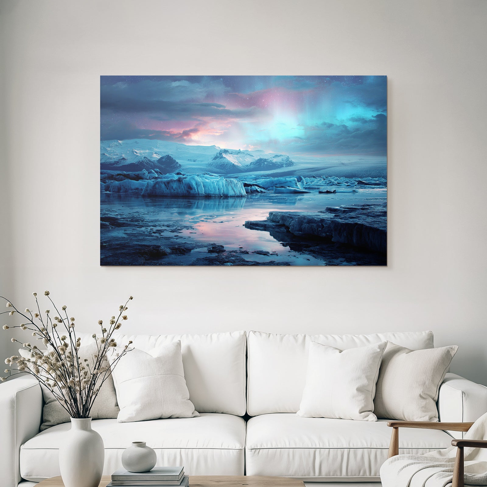 Polarlicht Glanzendes Landschaftsbild Mit Gletschern Und Aurea Borealis | Fjorde und Gletscher | Landschaften