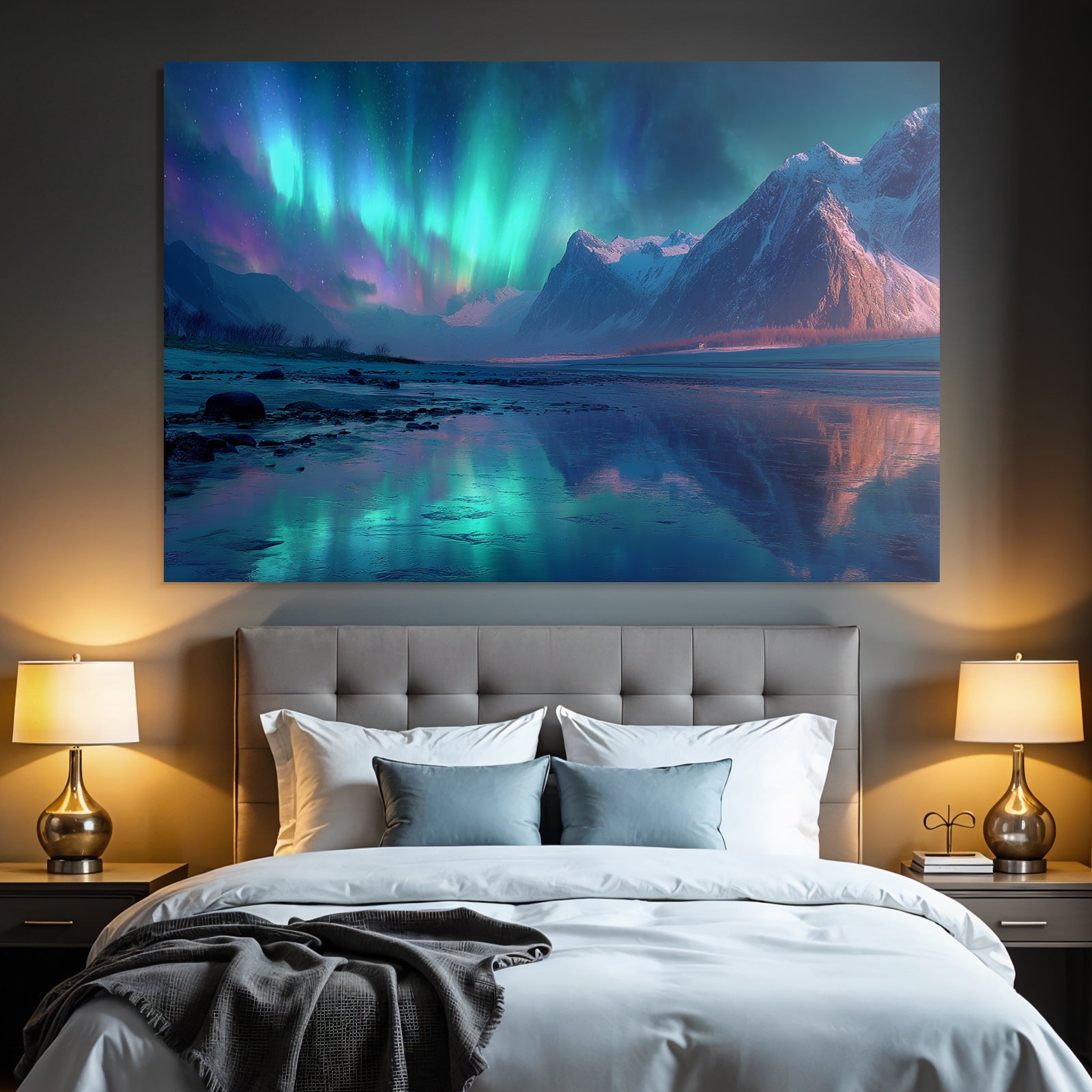 Polarlicht Nordlichter Und Gebirgen Im Nachtlandschaft | Fjorde und Gletscher | Landschaften