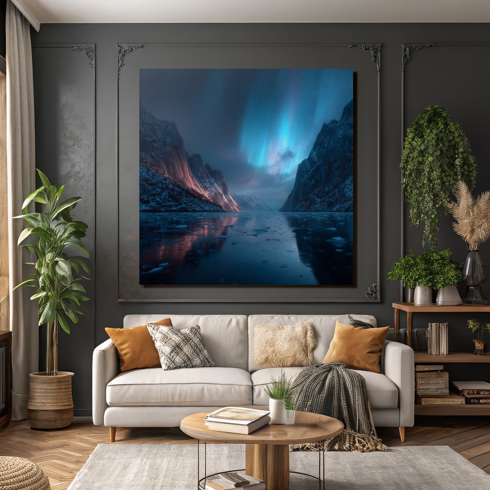 Polarlicht Ruhige Und Dramatische Landlandschaft Mit Nordlicht Und Bergsee | Fjorde und Gletscher | Landschaften