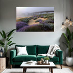 Friedliche Landschaft Mit Pier Und Nebel Mit Lila Blumen | Duenen und Heide | Landschaften