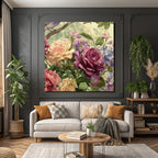 Schone Malerei Mit Rosen In Vielen Farben Und Grunem Laub