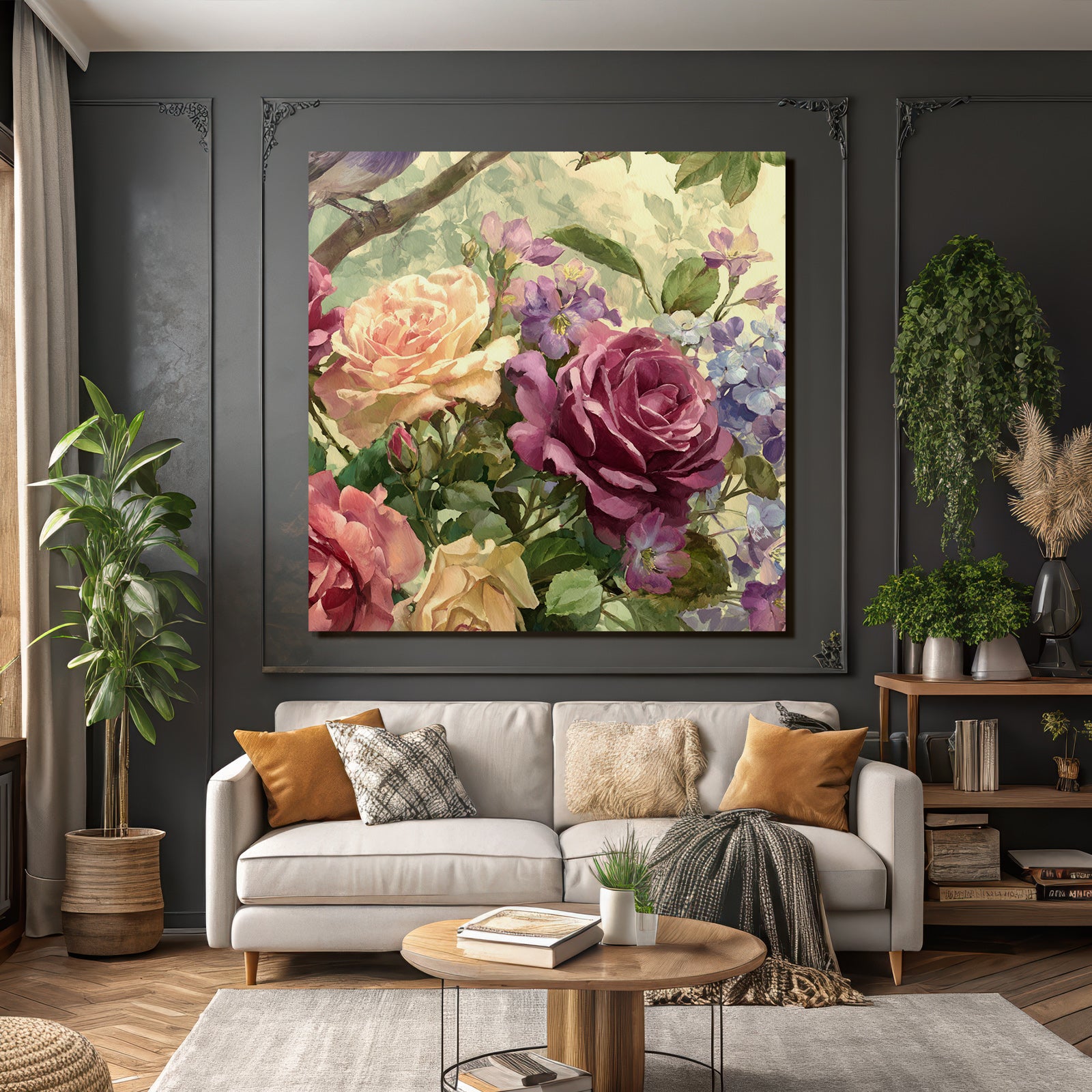 Schone Malerei Mit Rosen In Vielen Farben Und Grunem Laub