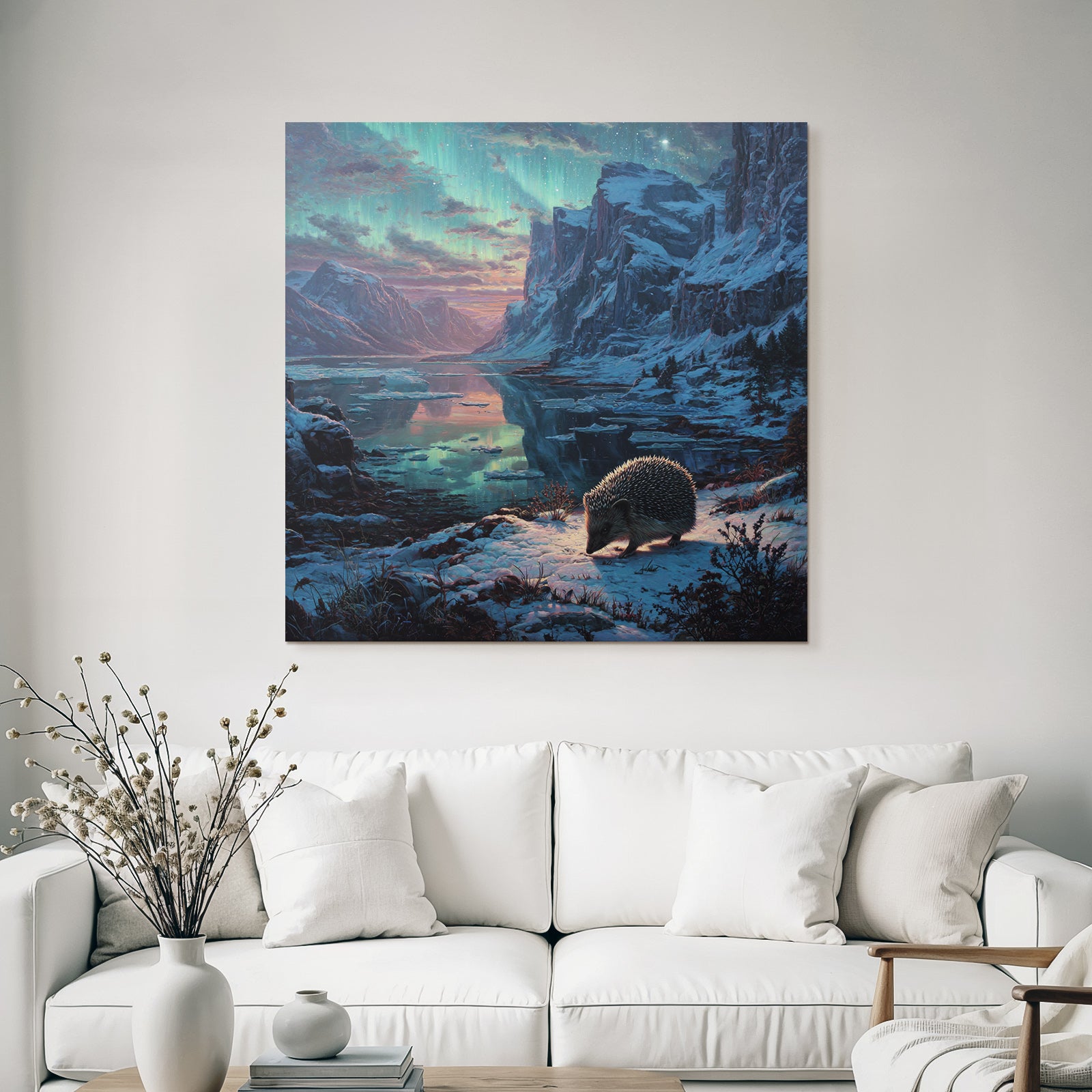 Polarlicht Verschneite Winterlandschaft Hedgehog Aurora Borealis | Fjorde und Gletscher | Landschaften