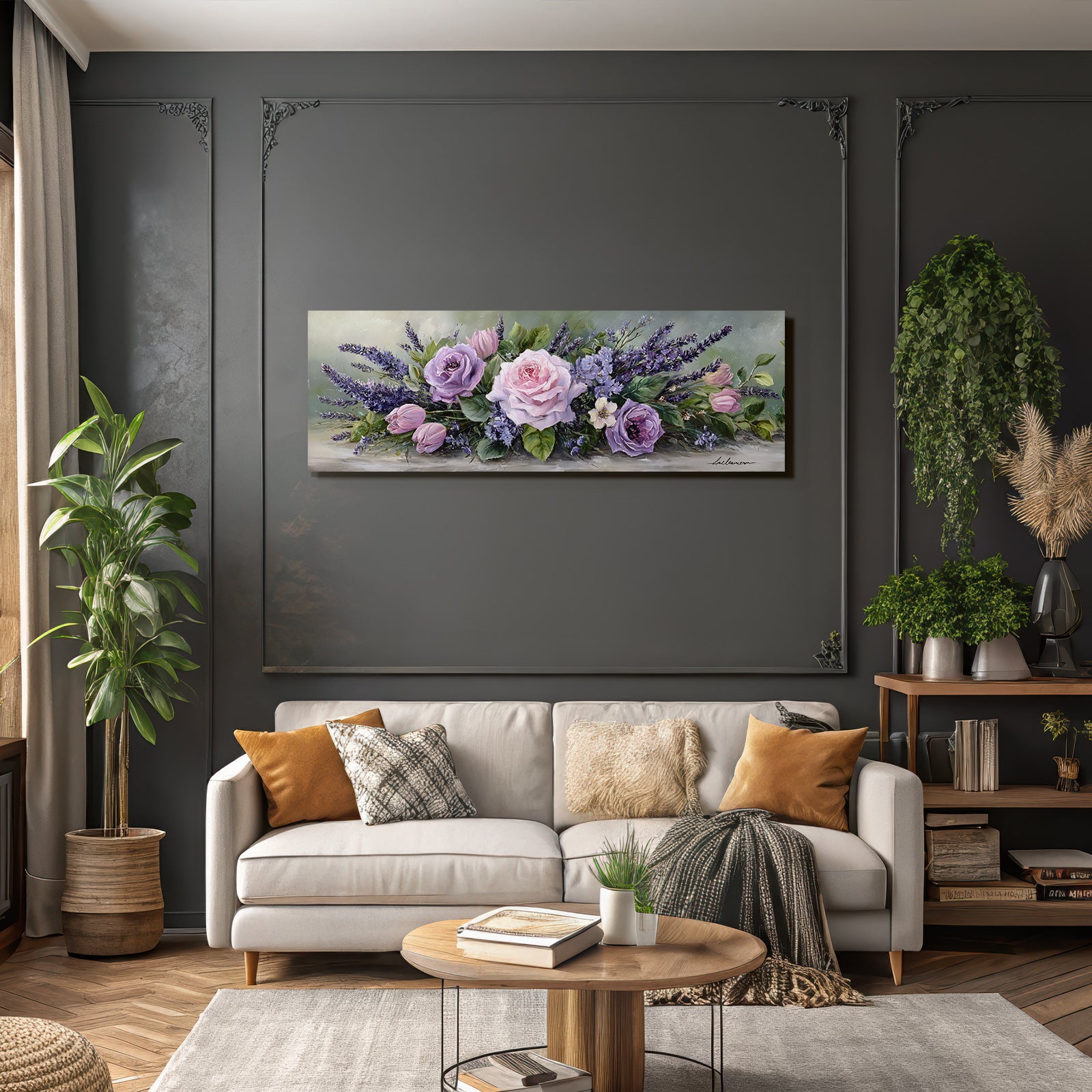 Strauss Mit Rosa Und Lavendelfarbenen Rosen Tulpen Und Zarten Lila Blüten