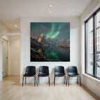 Polarlicht Schneebedeckte Berge Nordlichter Spiegelung Wasser Nachtlandschaft | Fjorde und Gletscher | Landschaften