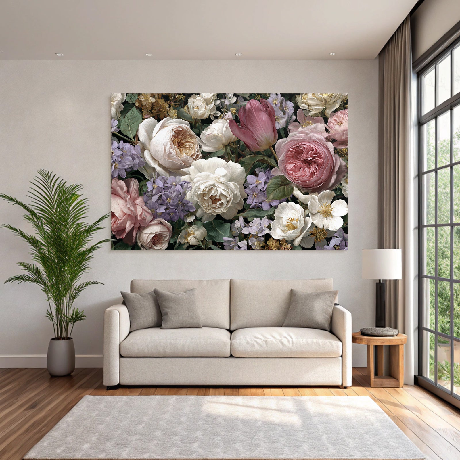 Strauss Aus Pfingstrosen Tulpen Und Veilchen Auf Dunklem Hintergrund