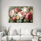 Strauss Mit Rosen Und Grünen Blättern Im Malerischen Stil