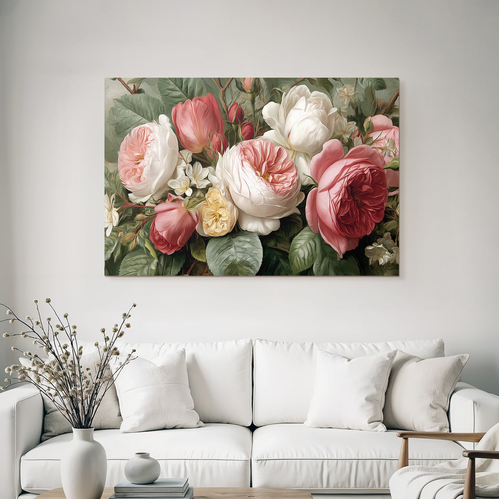 Strauss Mit Rosen Und Grünen Blättern Im Malerischen Stil