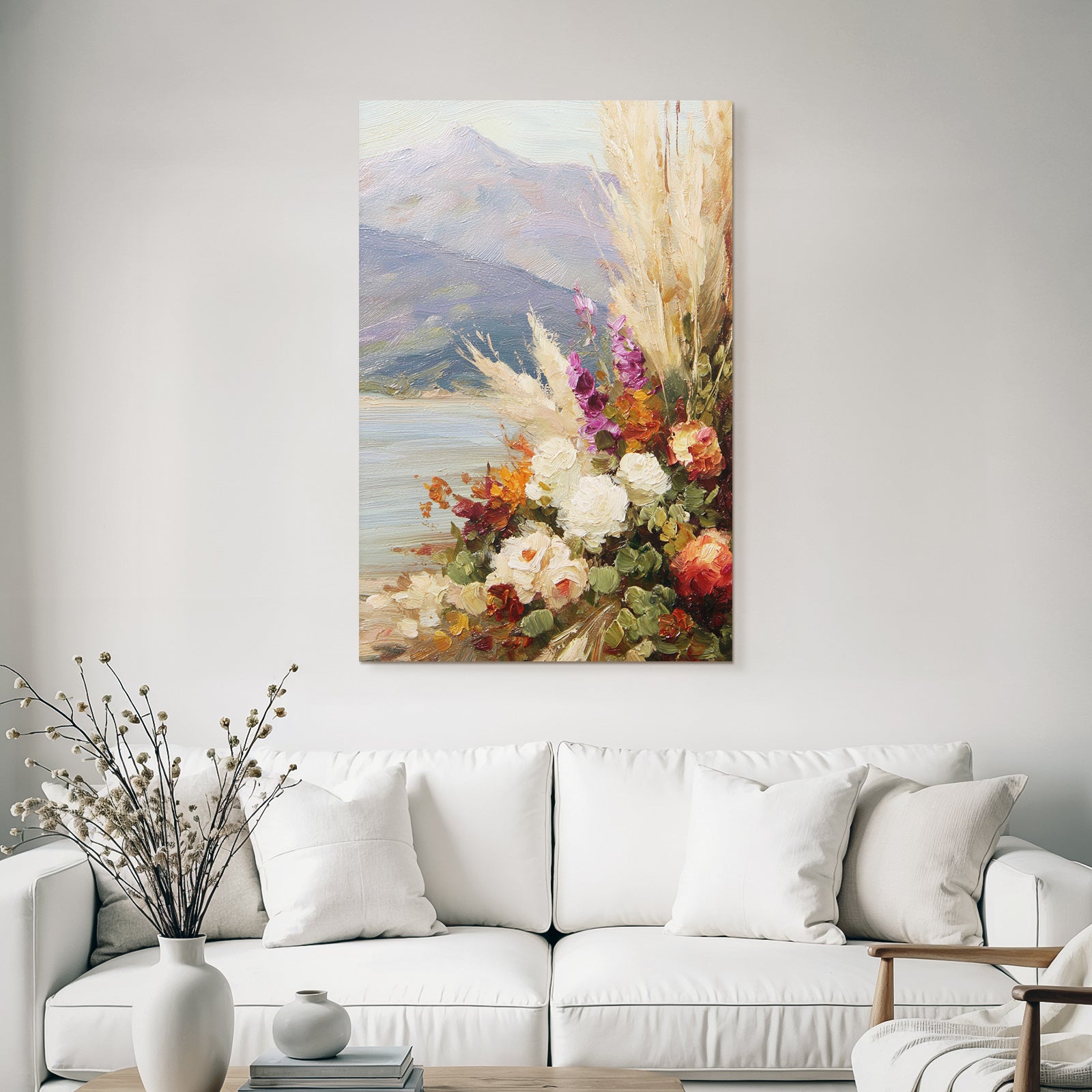 Trocken Retro Flowers Strauss Und Berge Impressionistisch Malerei