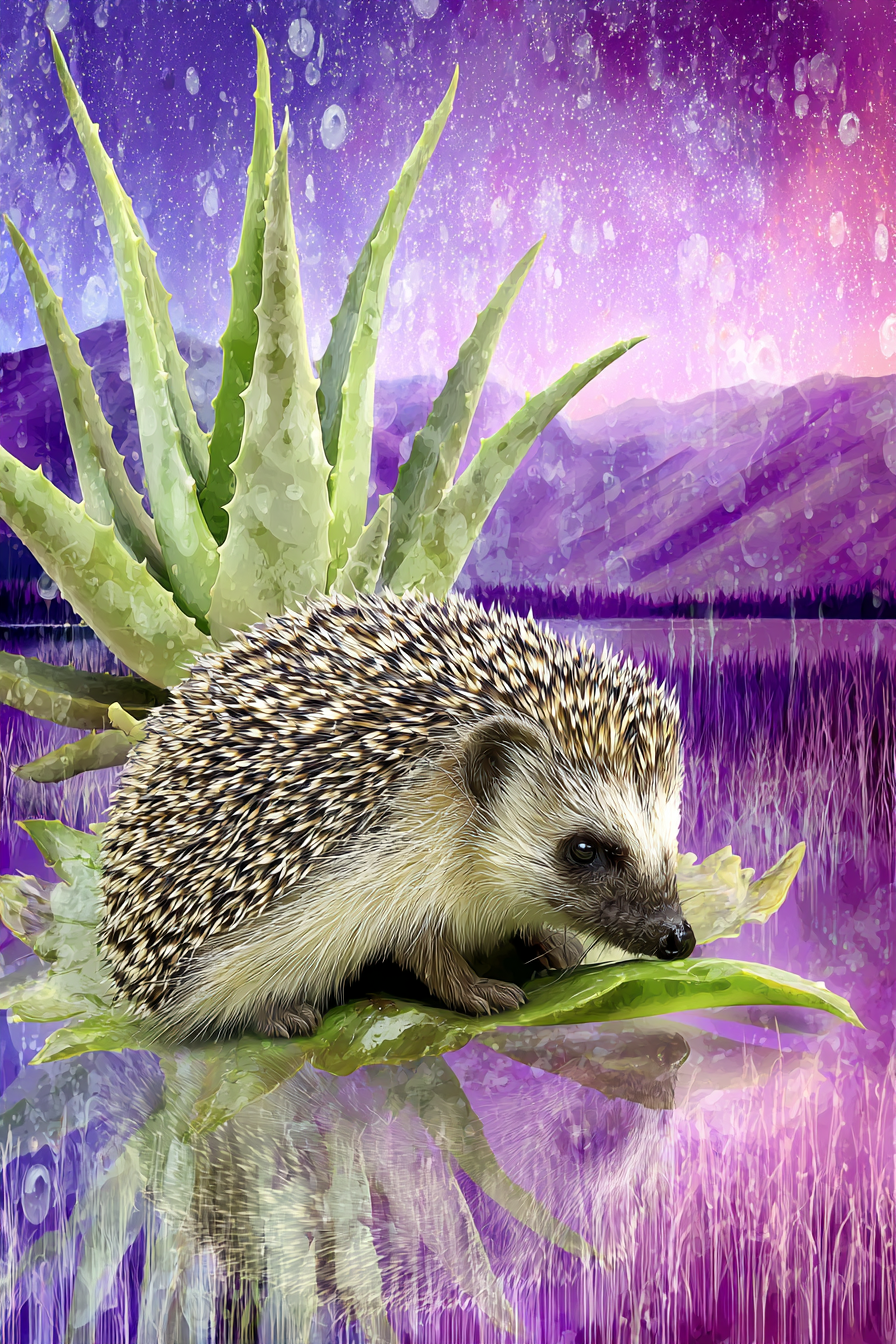 Polarlicht Igel Auf Aloe Pflanze Lebendige Hintergrund Farbenfrohe Landschaft | Fjorde und Gletscher | Landschaften