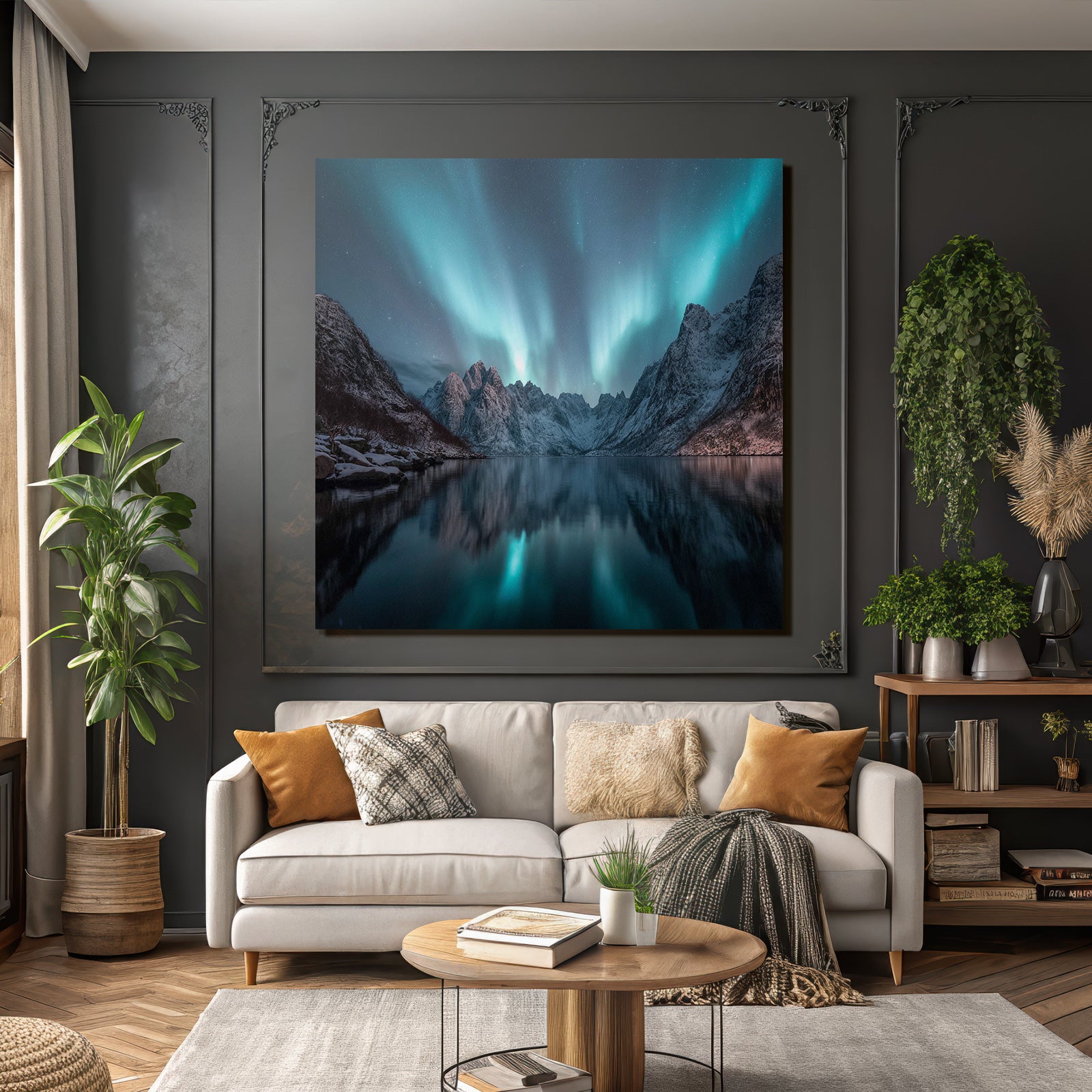 Polarlicht Natürliche Landschaft Mit Aurora Reflection Und Berge | Fjorde und Gletscher | Landschaften
