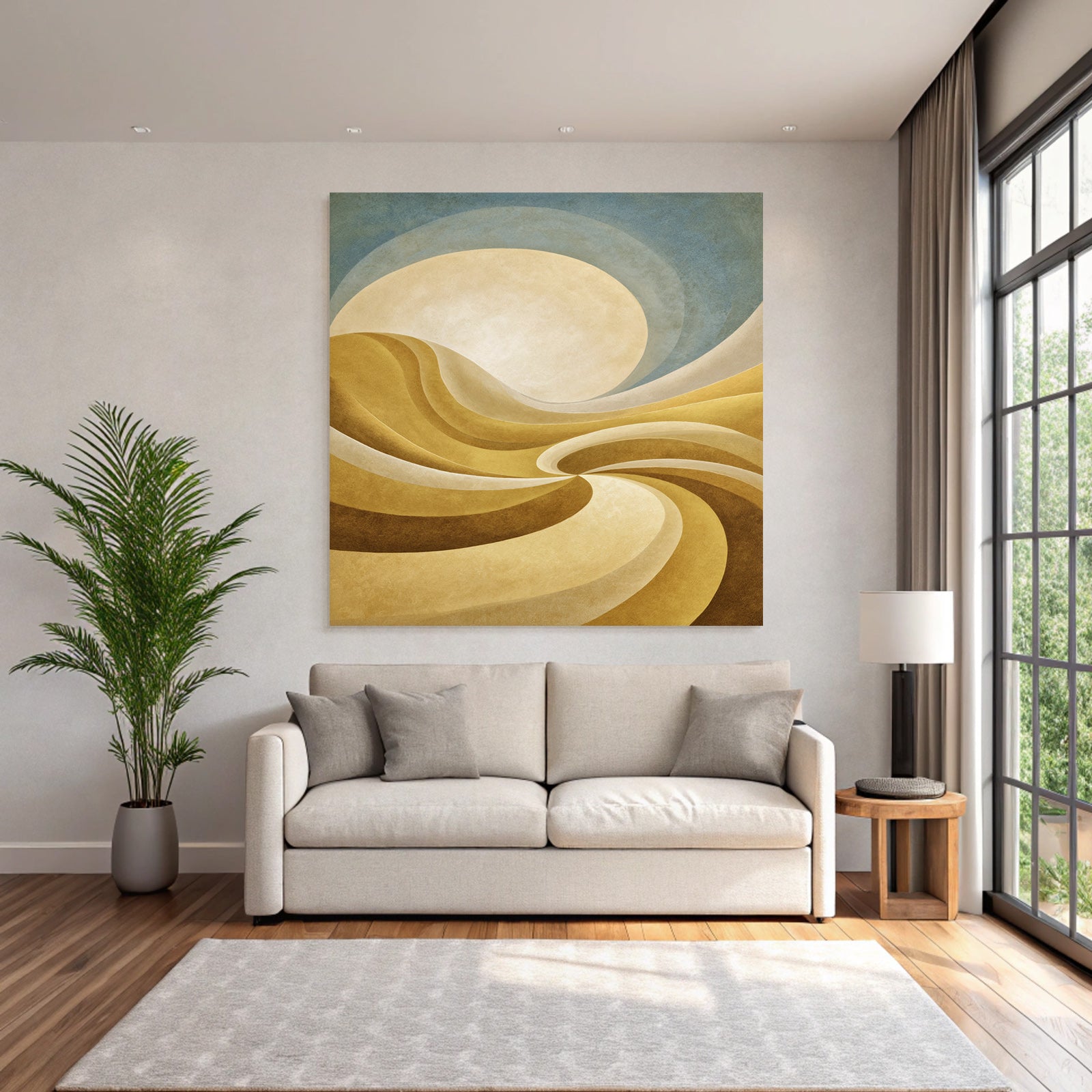 Yoga Meditation Abstrakte Landscape Gold Und Creme Mit Sonne | Yoga und Meditation | Themen und Hobbys