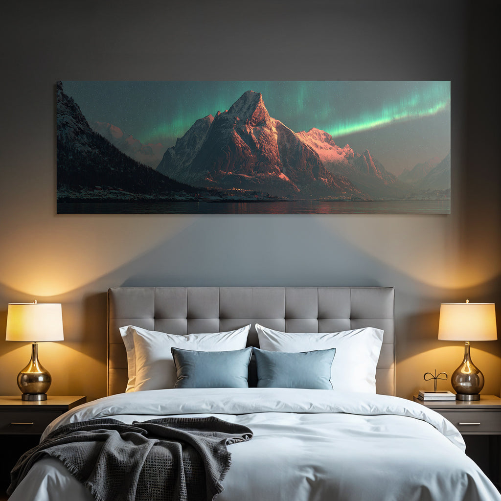 Polarlicht Atemberaubende Naturlandschaft Mit Aurora Borealis Und Bergen | Fjorde und Gletscher | Landschaften