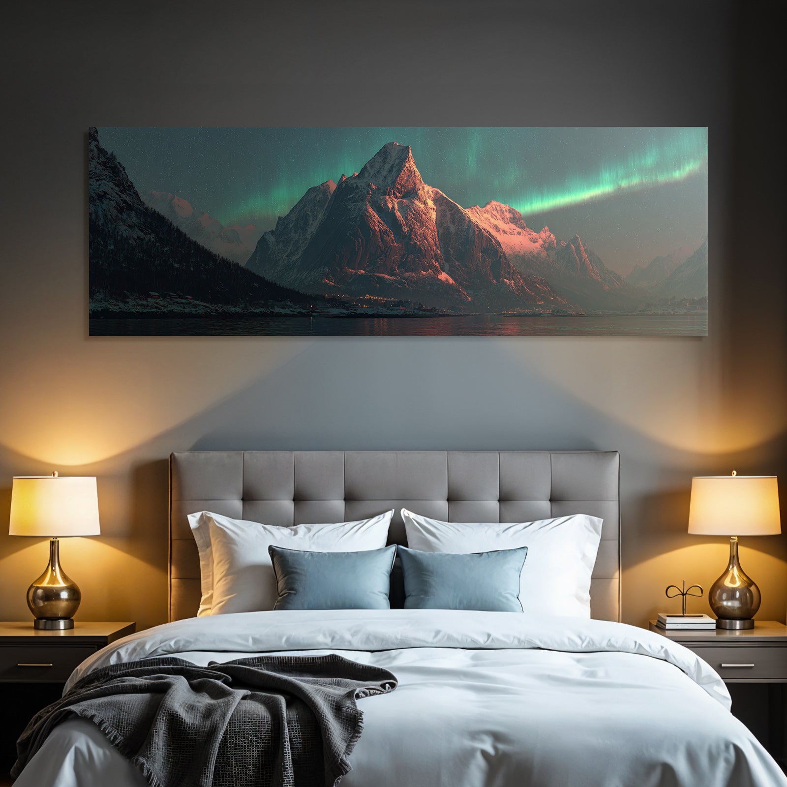 Polarlicht Atemberaubende Naturlandschaft Mit Aurora Borealis Und Bergen | Fjorde und Gletscher | Landschaften
