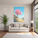Kirschblütenbaum Landschaft Mit Felsen Und Sand Im Aquarellstil