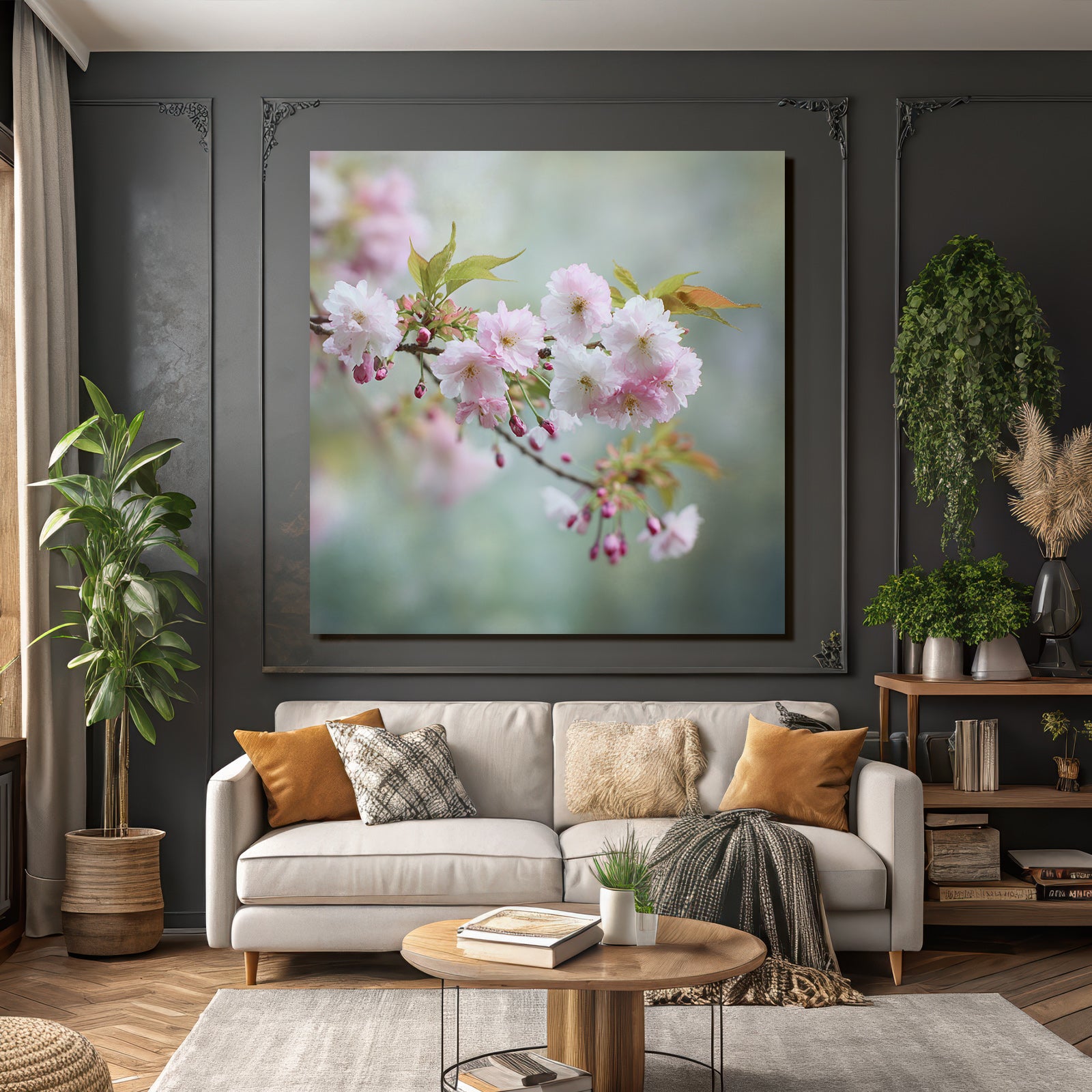 Kirschblütenzweig Mit Zarten Rosa Blüten Und Knospen
