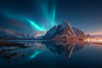 Polarlicht Dramatysches Natur Landschaft Mit Nordlichtern Reflektion In Wasser | Fjorde und Gletscher | Landschaften