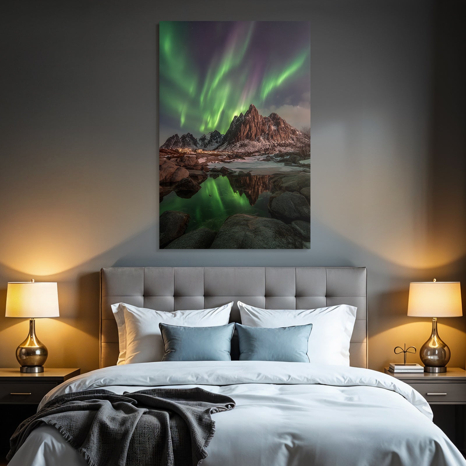 Polarlicht Nordlichter In Der Natur Mit Sternen Himmel Und Bergen | Fjorde und Gletscher | Landschaften