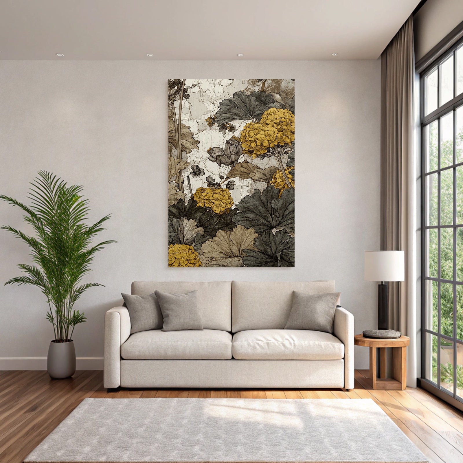 Botanische Illustration Mit Gelben Und Grünen Graün Blättern Auf Gealtertem Hintergrund
