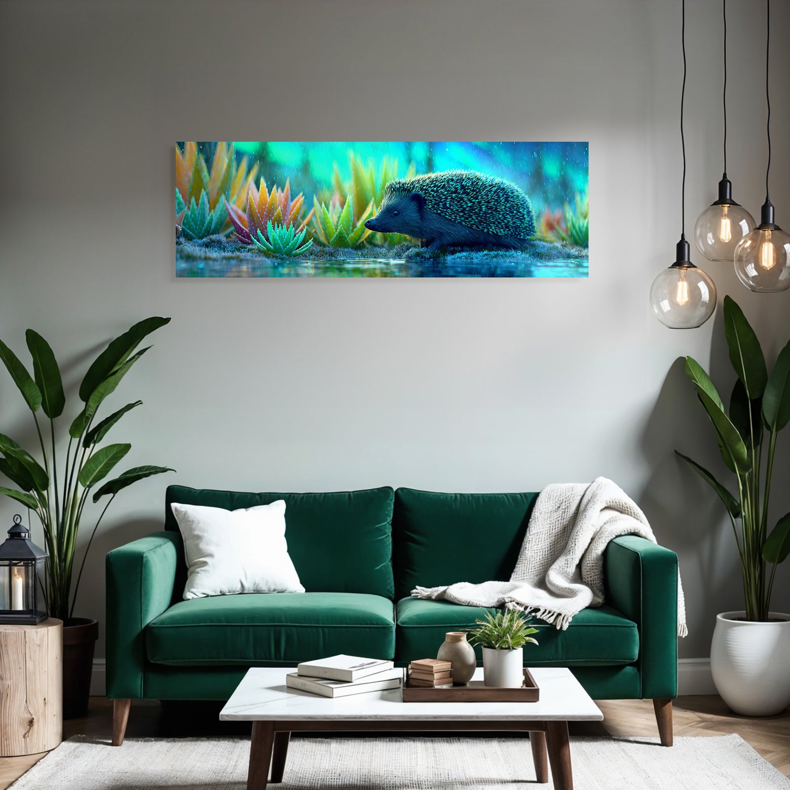 Polarlicht Hedgehog In Vibrant Colorful Landscape Mit Sukkulenten Regnerischem Atmosphare | Fjorde und Gletscher | Landschaften