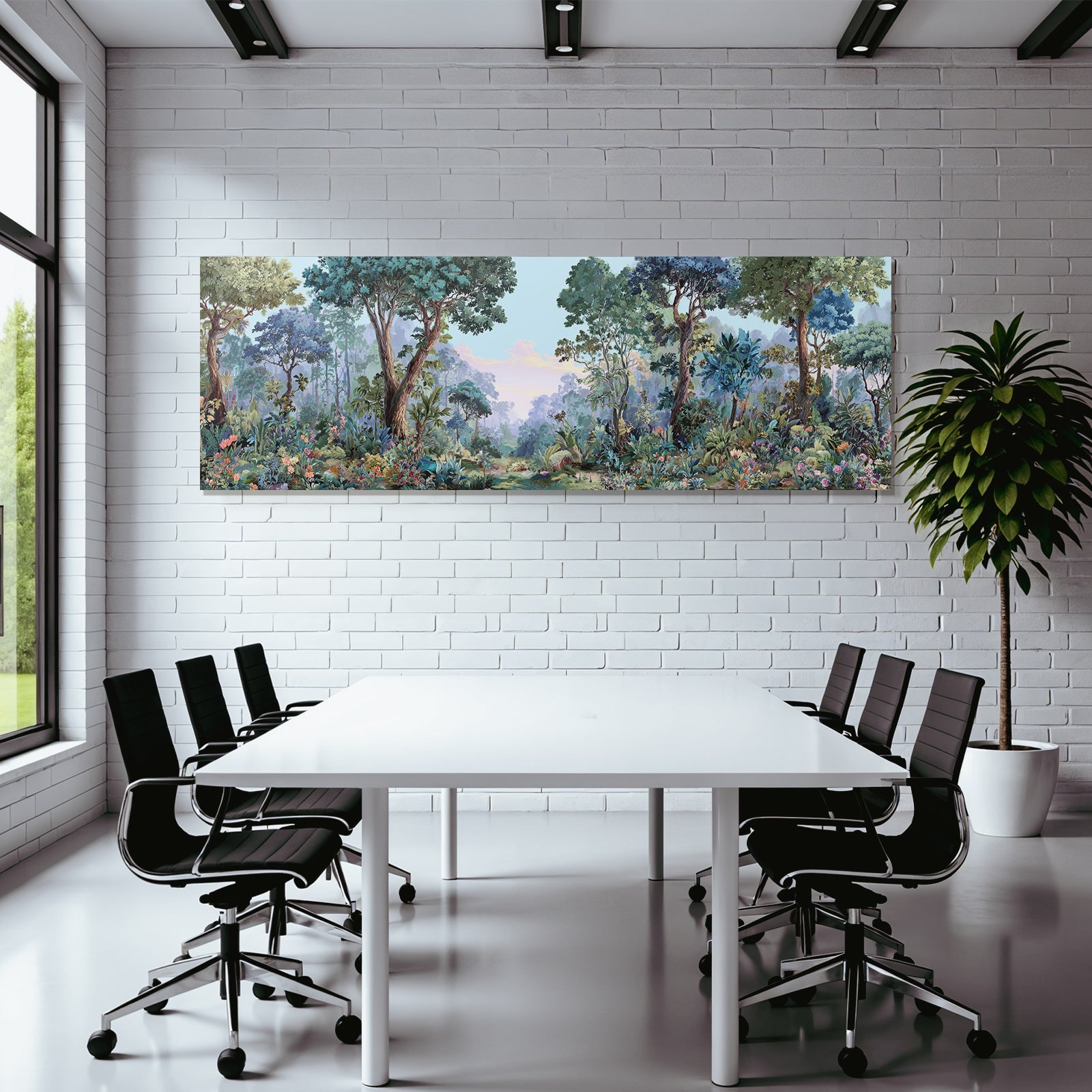 Üppiger Wald Mit Bunten Und Pastellfarbenem Himmel