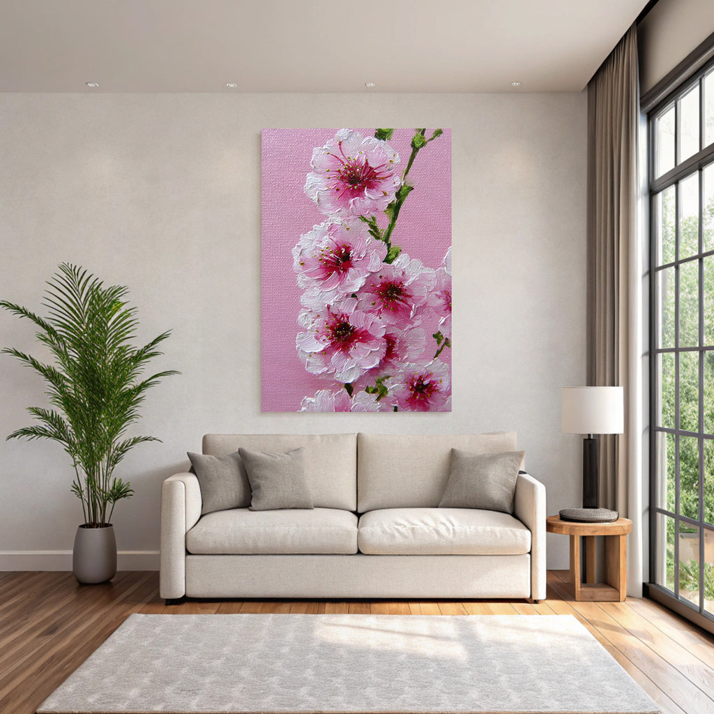 Gemalte Rosa Kirschblüten Auf Rosa Hintergrund
