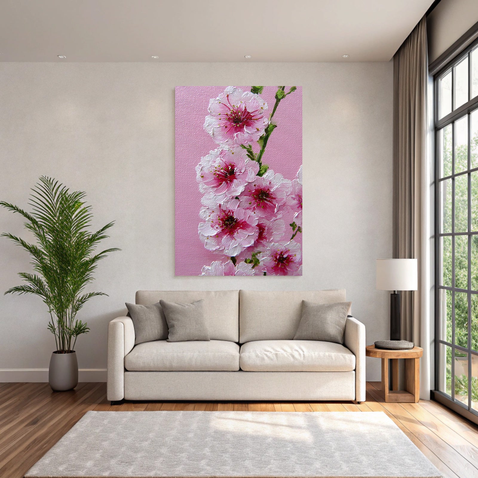 Gemalte Rosa Kirschblüten Auf Rosa Hintergrund