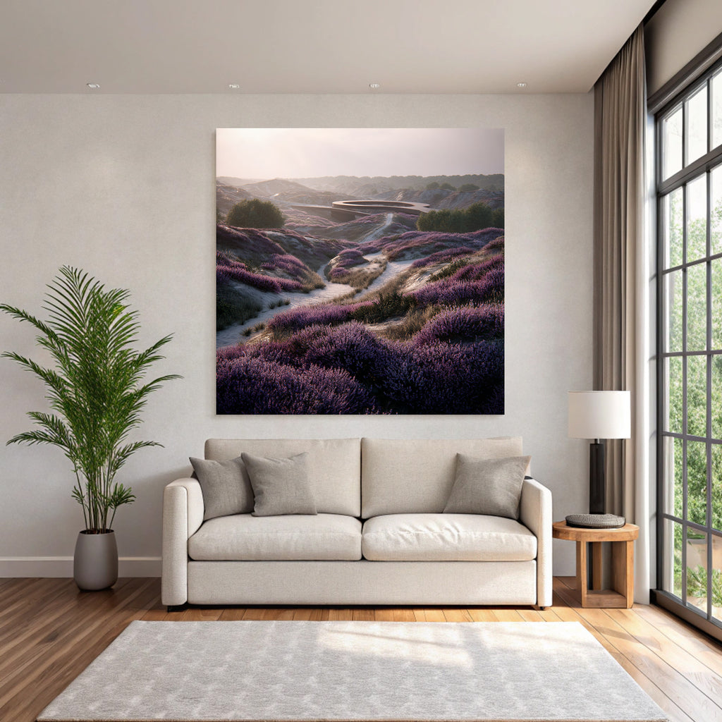 Landschaft Mit Heideblumen Modernen Architektur Dawn Dusk | Duenen und Heide | Landschaften